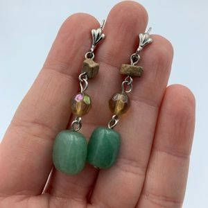 Green and brown dangle earrings